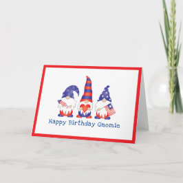 Happy Birthday Gnomie Red White Blue Kaart