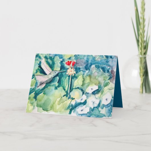 Happy Birthday God Bless You Hummingbird Flowers Kaart (Voorkant)