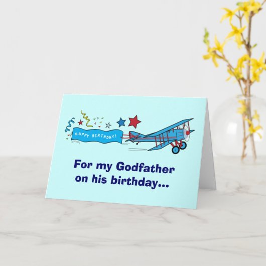 Happy Birthday Godfather-vliegtuig Kaart (Gele Bloem)