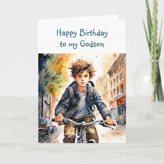 Happy Birthday Godson | Jongen op de fiets in de s Kaart (Voorkant)