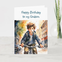 Happy Birthday Godson | Jongen op de fiets in de s Kaart