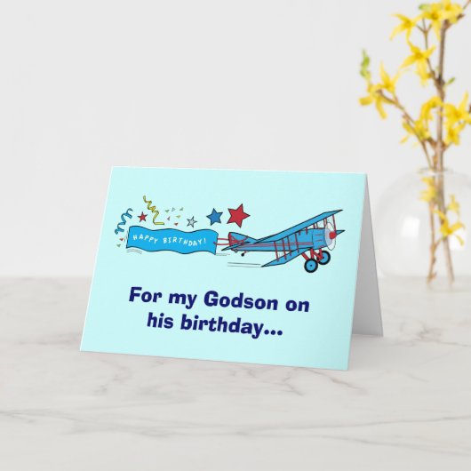 Happy Birthday Godson Vliegtuig Kaart (Gele Bloem)