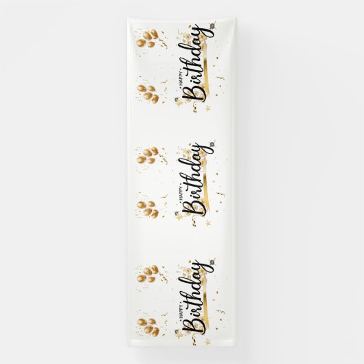 Happy Birthday Gold 4x12 Vinyl Banner (Verticaal)