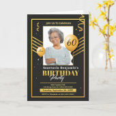 Happy Birthday Gold Black Balloons Uitnodiging (Gele Bloem)