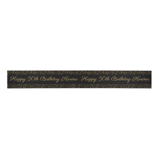 Happy Birthday Gold Black Confetti Personal Ribbon Grosgrain Lint (Voorkant)