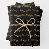 Happy Birthday Gold en Black Pattern Inpakpapier Vel (In situ)