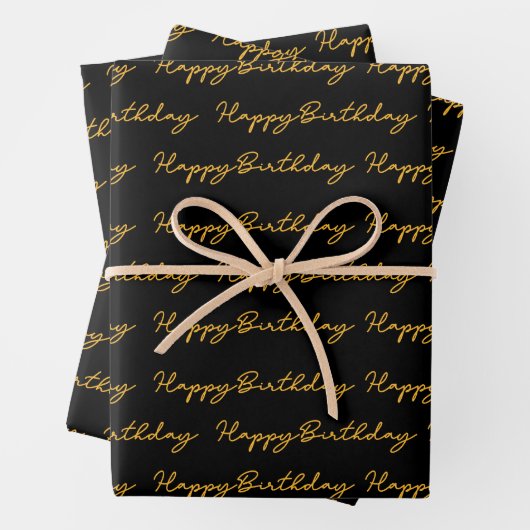 Happy Birthday Gold en Black Pattern Inpakpapier Vel (In situ)
