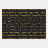 Happy Birthday Gold en Black Pattern Inpakpapier Vel (Voorkant)
