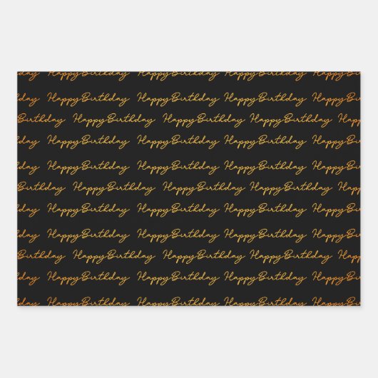 Happy Birthday Gold en Black Pattern Inpakpapier Vel (Voorkant)