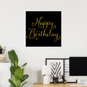 Happy Birthday Gold Faux Glitter Metallic Sequins Poster (Thuiskantoor)