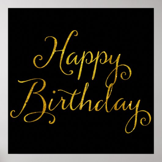 Happy Birthday Gold Faux Glitter Metallic Sequins Poster (Voorkant)
