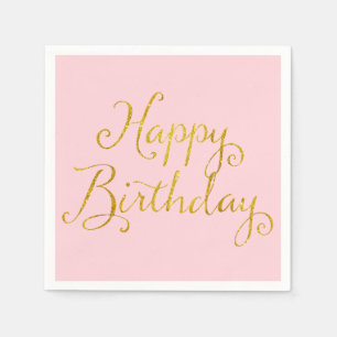 Happy Birthday Gold Faux Glitter Metallic Sequins Servet