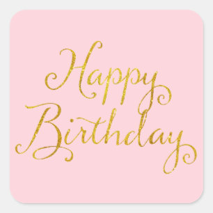 Happy Birthday Gold Faux Glitter Metallic Sequins Vierkante Sticker