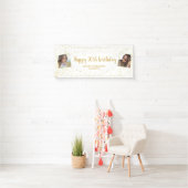Happy Birthday Gold Glitter 2 Foto's Any Age Banne Spandoek (Insitu)