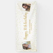 Happy Birthday Gold Glitter 2 Foto's Any Age Banne Spandoek (Verticaal)