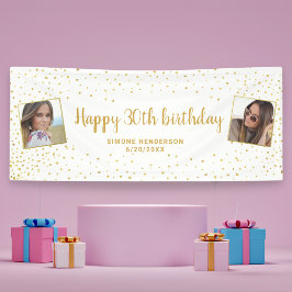 Happy Birthday Gold Glitter 2 Foto's Any Age Banne Spandoek