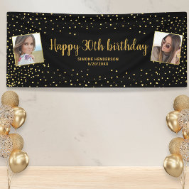 Happy Birthday Gold Glitter 2 foto's op elke leeft Spandoek