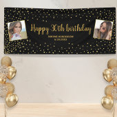 Happy Birthday Gold Glitter 2 foto's op elke leeft Spandoek