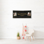Happy Birthday Gold Glitter 2 foto's op elke leeft Spandoek (Insitu)
