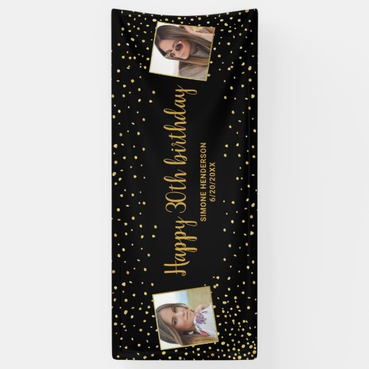 Happy Birthday Gold Glitter 2 foto's op elke leeft Spandoek (Verticaal)