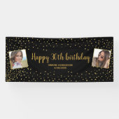 Happy Birthday Gold Glitter 2 foto's op elke leeft Spandoek (Horizontaal)
