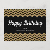 Happy Birthday Gold Glitter Black Chevron Stripes Briefkaart (Voorkant)