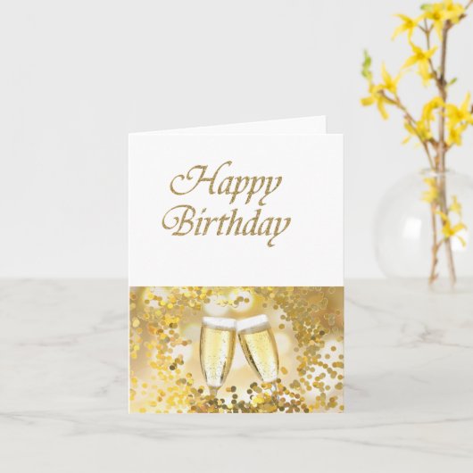 Happy Birthday Gold Glitter Design Kaart (Gele Bloem)
