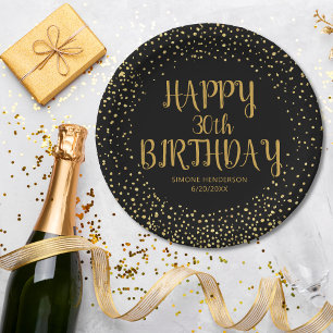 Happy Birthday Gold Glitter Elk jaar op maat zwart Papieren Bordje