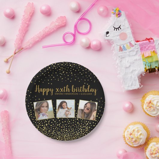 Happy Birthday Gold Glitter-foto's elk jaar aangep Papieren Bordje (Feest)