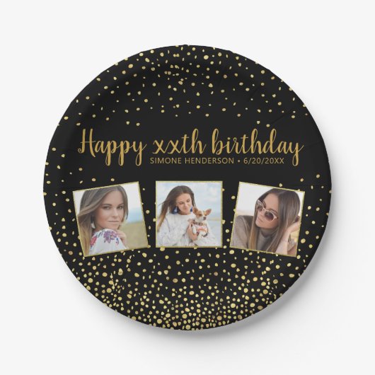 Happy Birthday Gold Glitter-foto's elk jaar aangep Papieren Bordje (Voorkant)