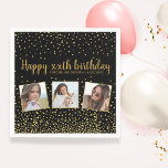 Happy Birthday Gold Glitter-foto's elk jaar aangep Servet<br><div class="desc">Viel een grote verjaardag met deze leuke papieren luiers met 3 foto's van het verjaardagsmeisje/jongen,  2 koppen voor aangepaste tekst,  allemaal geplaatst tegen een zwarte achtergrond geaccentueerd met faux gold glitter confetti sparkles. Fun en feestelijk perfect voor elke verjaardagsfeestdag.</div>