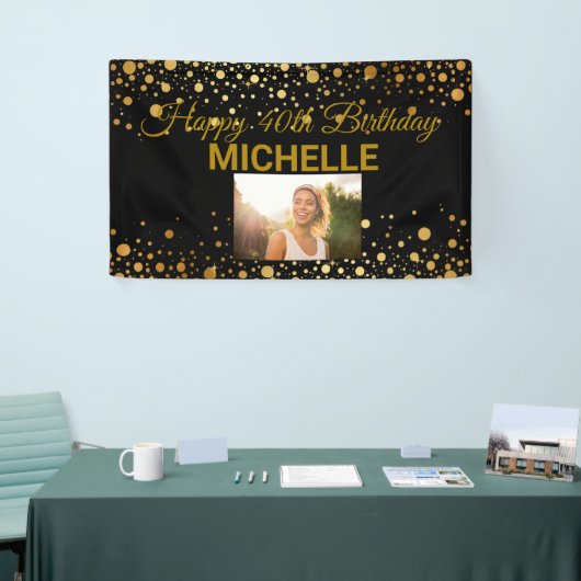 Happy Birthday Gold Glitter-foto's elk jaar aangep Spandoek (Beurs)