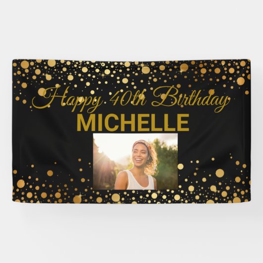 Happy Birthday Gold Glitter-foto's elk jaar aangep Spandoek (Horizontaal)