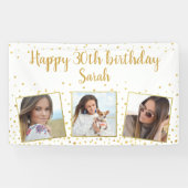 Happy Birthday Gold Glitter-foto's elk jaar aangep Spandoek (Horizontaal)
