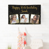 Happy Birthday Gold Glitter-foto's elk jaar aangep Spandoek (Insitu)