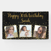 Happy Birthday Gold Glitter-foto's elk jaar aangep Spandoek (Horizontaal)