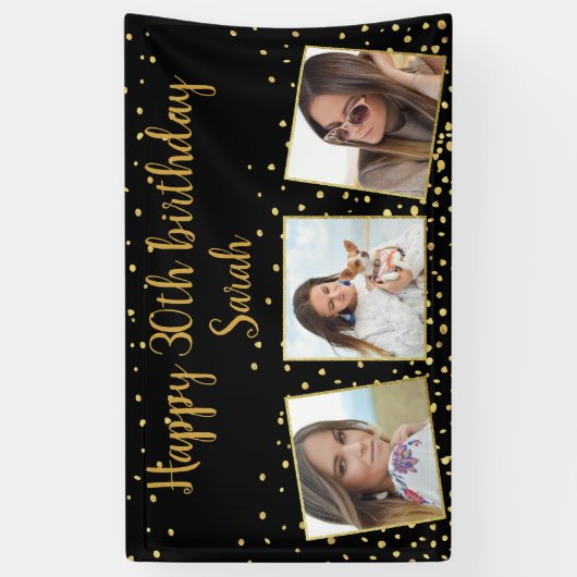 Happy Birthday Gold Glitter-foto's elk jaar aangep Spandoek (Verticaal)