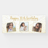 Happy Birthday Gold Glitter-foto's elk jaar aangep Spandoek (Horizontaal)