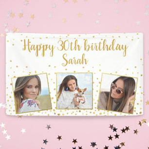 Happy Birthday Gold Glitter-foto's elk jaar aangep Spandoek
