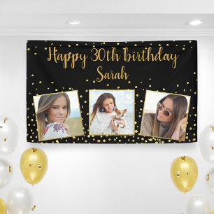 Happy Birthday Gold Glitter-foto's elk jaar aangep Spandoek