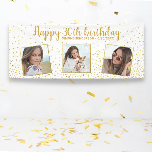Happy Birthday Gold Glitter-foto's elk jaar aangep Spandoek