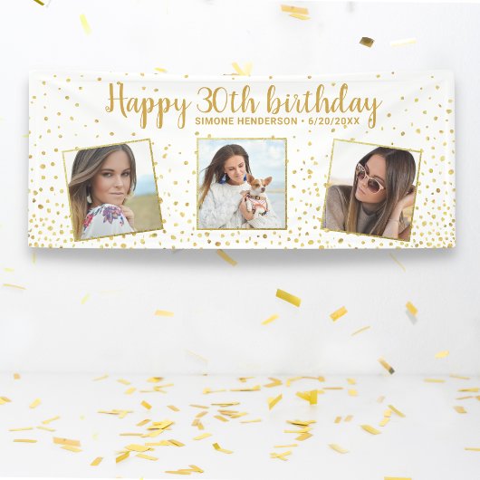 Happy Birthday Gold Glitter-foto's elk jaar aangep Spandoek