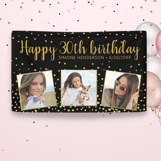 Happy Birthday Gold Glitter-foto's elk jaar aangep Spandoek