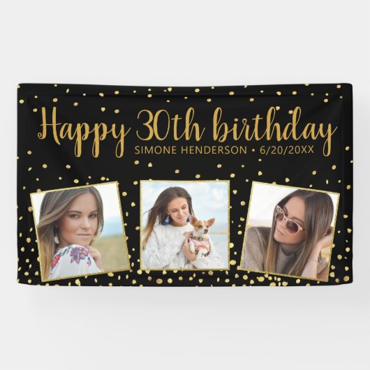 Happy Birthday Gold Glitter-foto's elk jaar aangep Spandoek (Horizontaal)