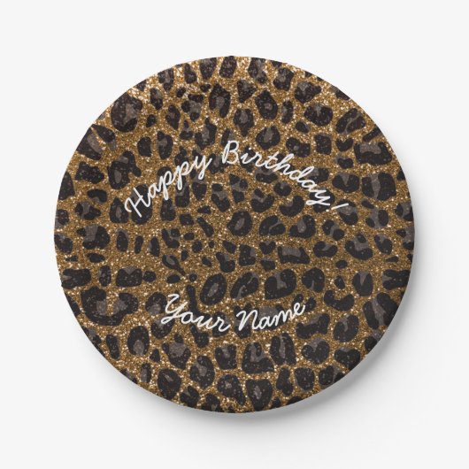 Happy Birthday Gold glitter leopard Papieren Bordje (Voorkant)