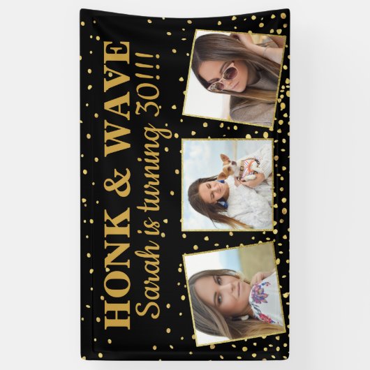 Happy Birthday Gold Glitter Photos Honk & Wave Spandoek (Verticaal)
