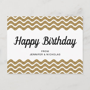 Happy Birthday Gold Glitter White Chevron Stripes Briefkaart