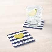 Happy Birthday Gold Heart Blue White Stripes Kartonnen Onderzetters (Insitu)