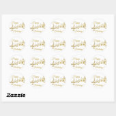 Happy Birthday Gold muzieknoten wit Ronde Sticker (Vel)