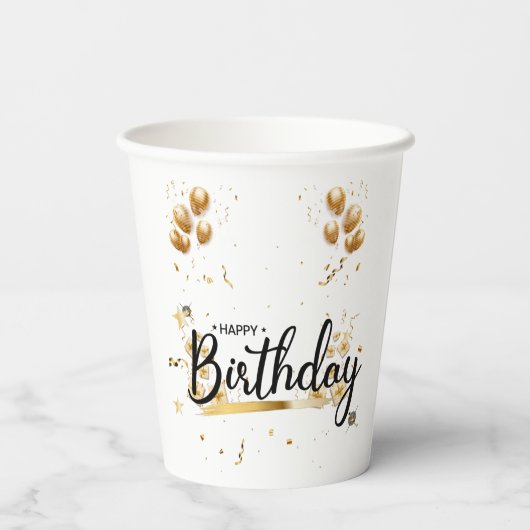 Happy Birthday Gold Paper Cups Papieren Bekers (Achterkant)